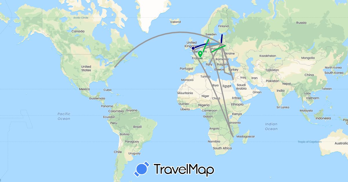 TravelMap itinerary: driving, bus, plane, train, boat in Belarus, Cyprus, Czech Republic, Germany, Denmark, Estonia, France, United Kingdom, Greece, Israel, Italy, Lithuania, Latvia, Mozambique, Sweden, United States (Africa, Asia, Europe, North America)